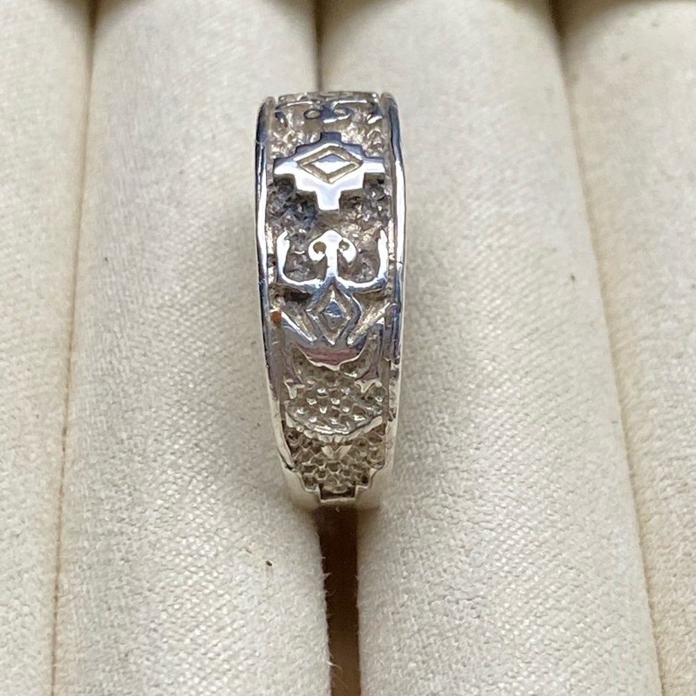Vintage 925 Sterling Silver Southwestern Aztec Lizard Engraved Band Ring - Picture 4 of 16
